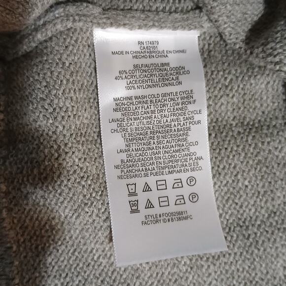 BCBG MAX AZARIA Med Grey Black-Lace-Accent Long-Sleeved Cotton Blend Sweater - Picture 13 of 13